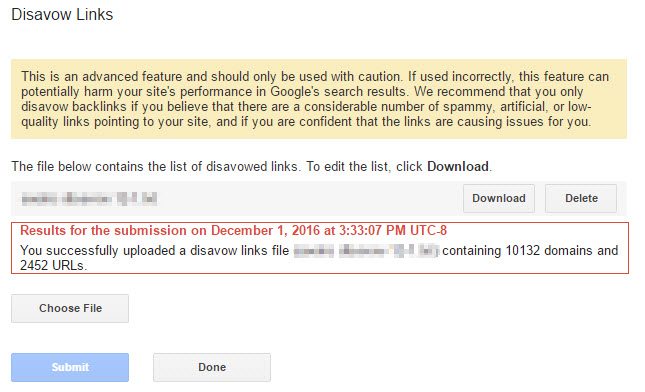google search console disavow screen