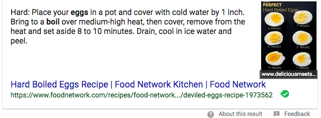 answer box example food network hard boiled eggs recipe