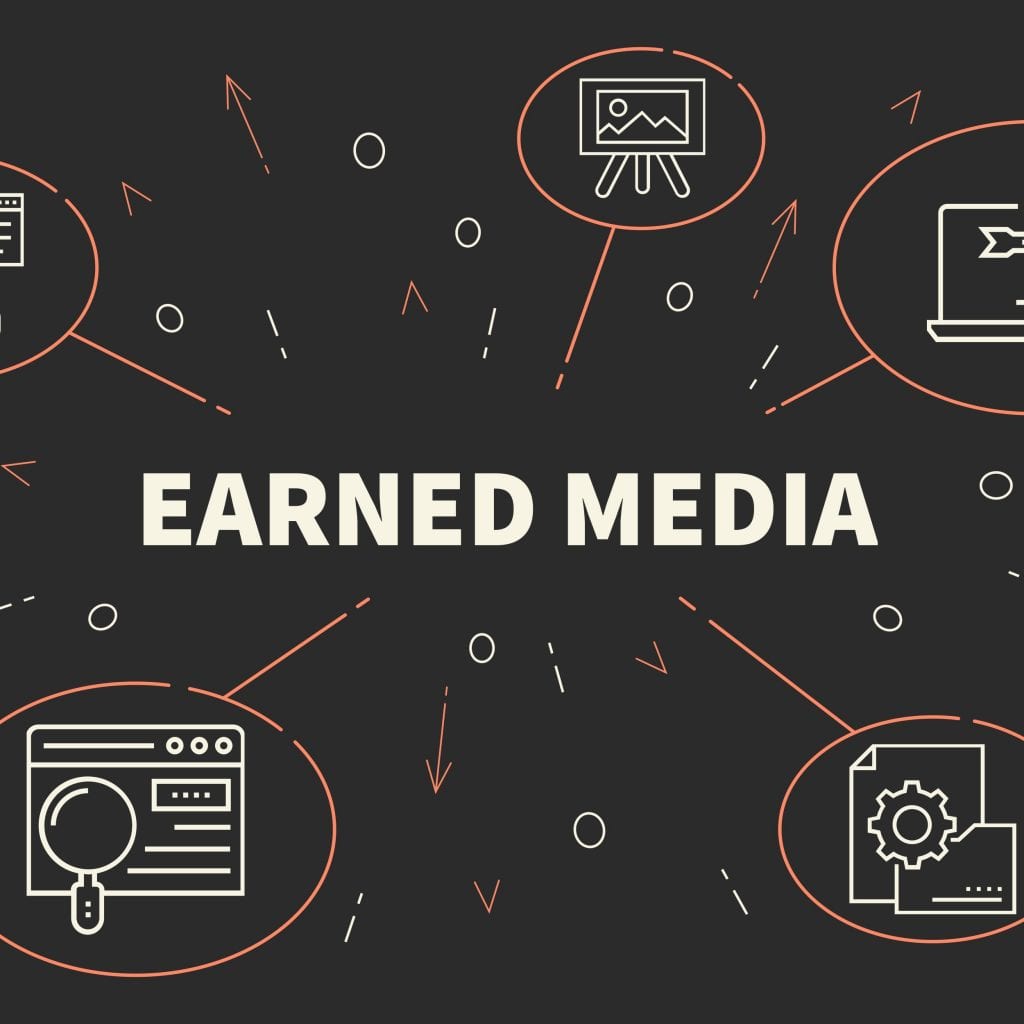 Conceptual business illustration with the words earned media