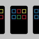 Three mobile phones lie in a row. Six apps, presented as multi-colored boxes, are arranged in two rows of three.